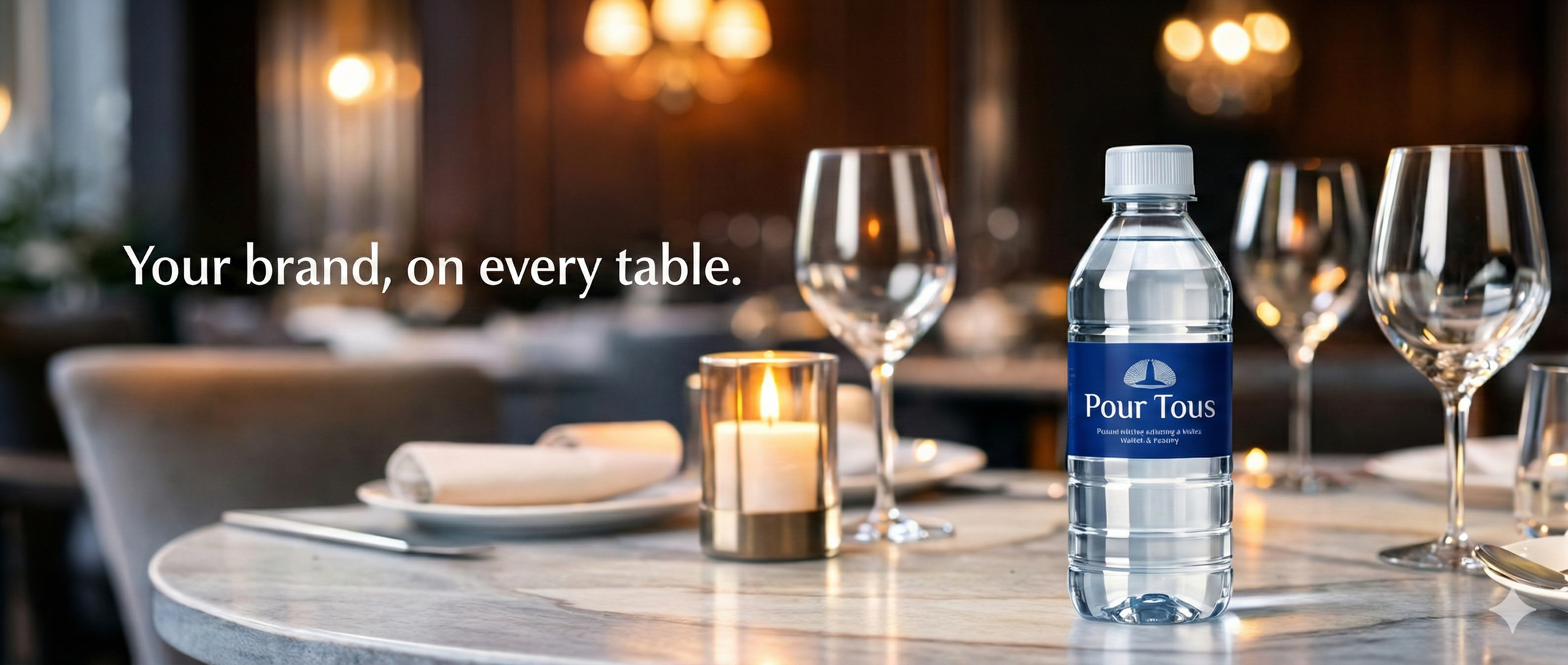Example of branded bottled water in a table setting